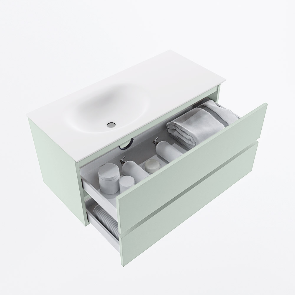 MONDIAZ VICA 100cm mueble de baño Greey 2 cajones. Lavabo MOON Izquierda sin orificio, color Talc. 7 MONDIAZ VICA 100cm mueble de baño Greey 2 cajones. Lavabo MOON Izquierda sin orificio, color Talc. - Imagen 7