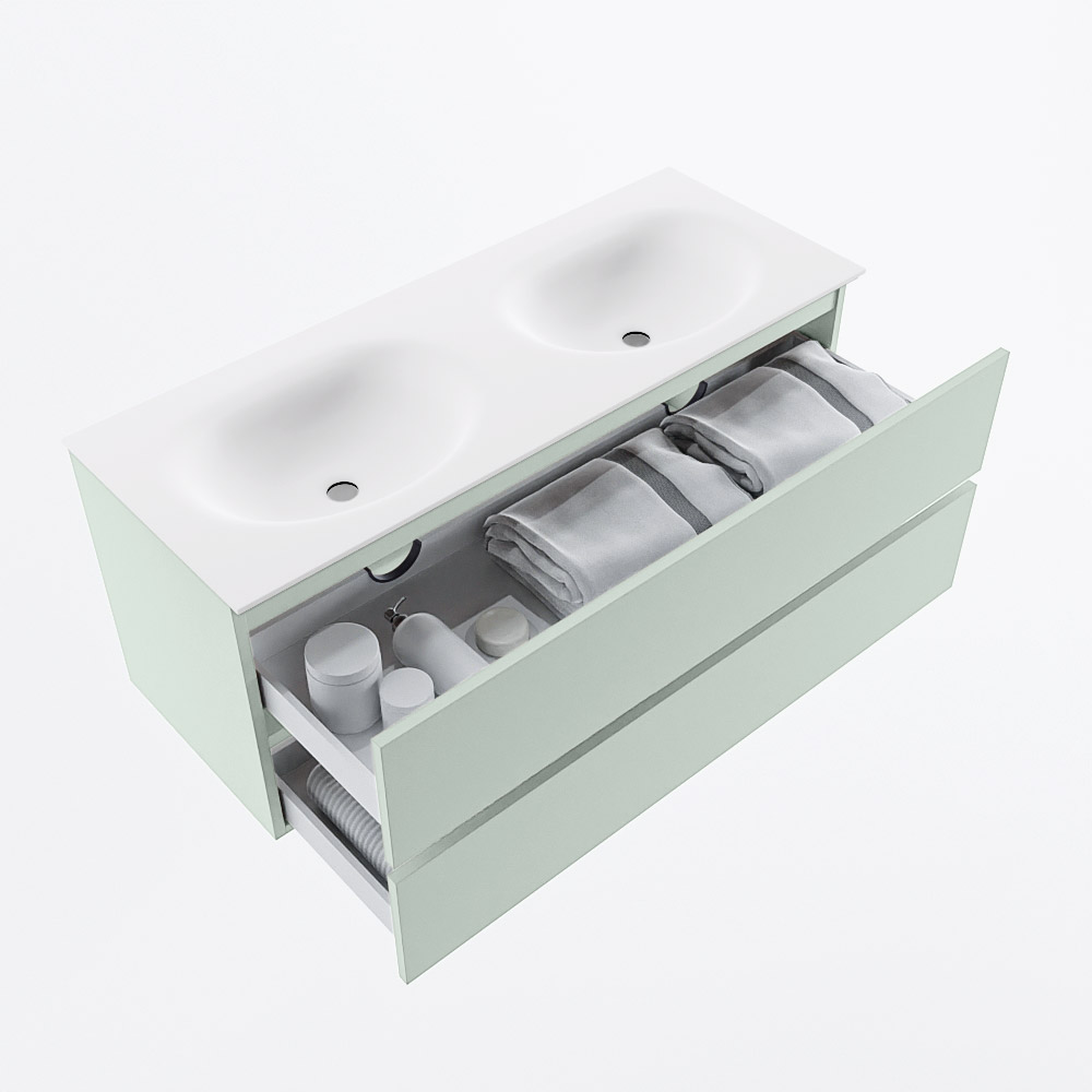 MONDIAZ VICA 120cm mueble de baño Greey 2 cajones. Lavabo MOON Doble 2 orificios, color Talc. 7 MONDIAZ VICA 120cm mueble de baño Greey 2 cajones. Lavabo MOON Doble 2 orificios, color Talc. - Imagen 7