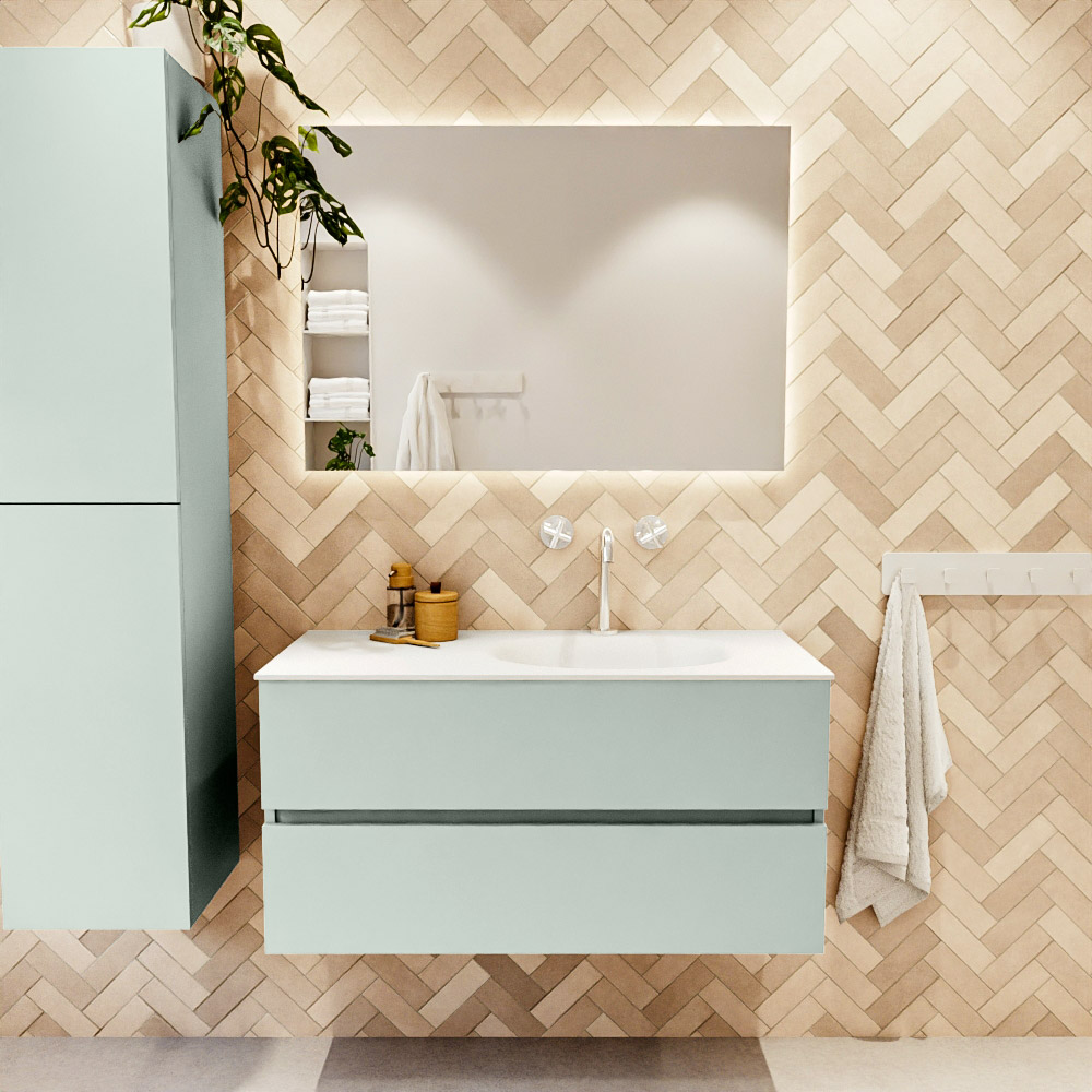 MONDIAZ VICA 100cm mueble de baño Greey 2 cajones. Lavabo MOON Derecho 1 orificio, color Talc. 2 color Talc.