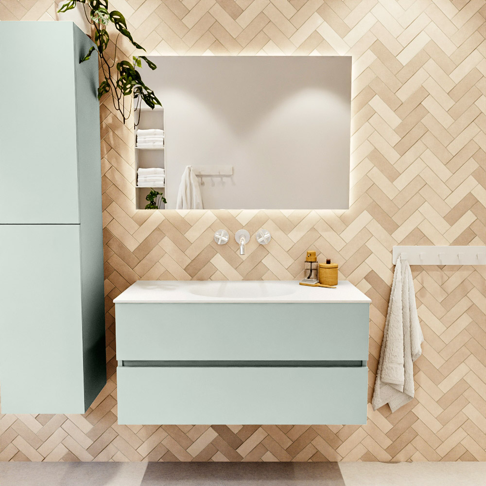 MONDIAZ VICA 100cm mueble de baño Greey 2 cajones. Lavabo MOON Centro sin orificio, color Talc. 2 color Talc.