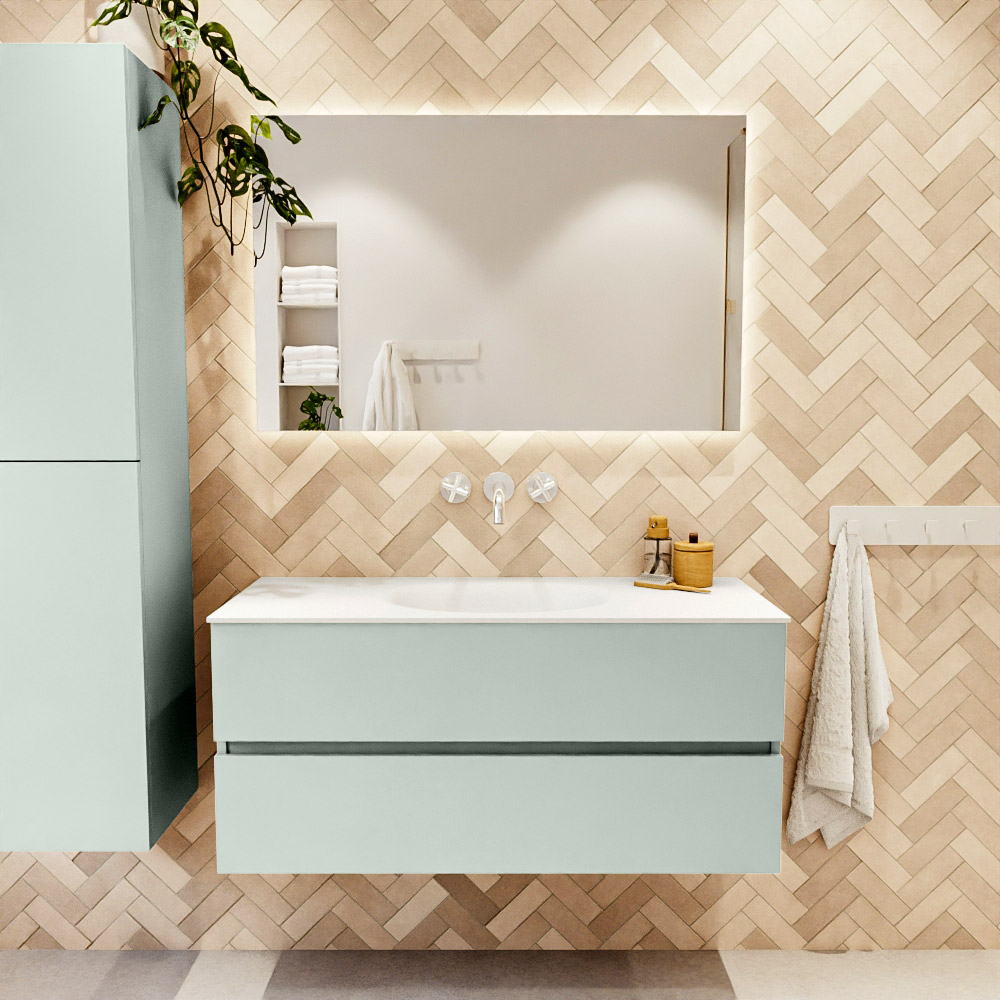MONDIAZ VICA 110cm mueble de baño Greey 2 cajones. Lavabo MOON Centro sin orificio, color Talc. 2 color Talc.