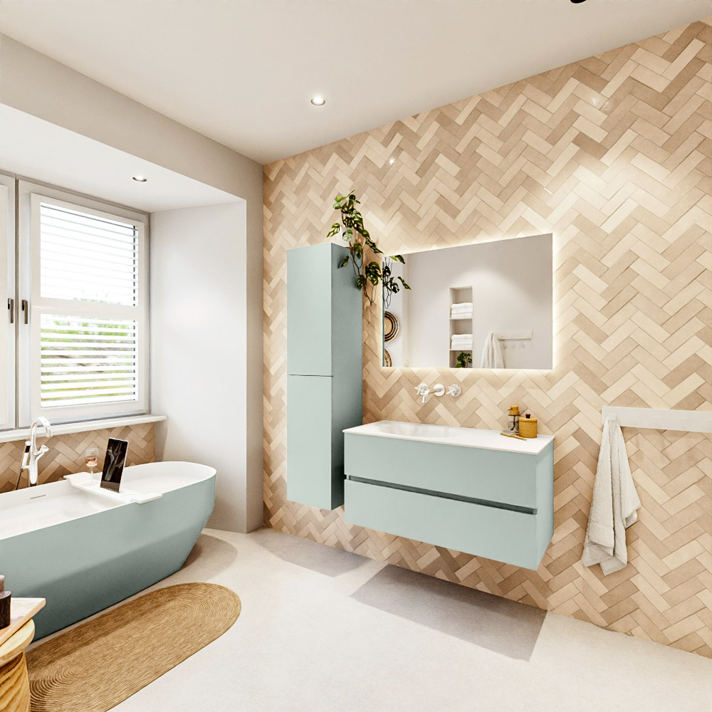 MONDIAZ VICA 100cm mueble de baño Greey 2 cajones. Lavabo MOON Izquierda sin orificio, color Talc. 4 MONDIAZ VICA 100cm mueble de baño Greey 2 cajones. Lavabo MOON Izquierda sin orificio, color Talc. - Imagen 4