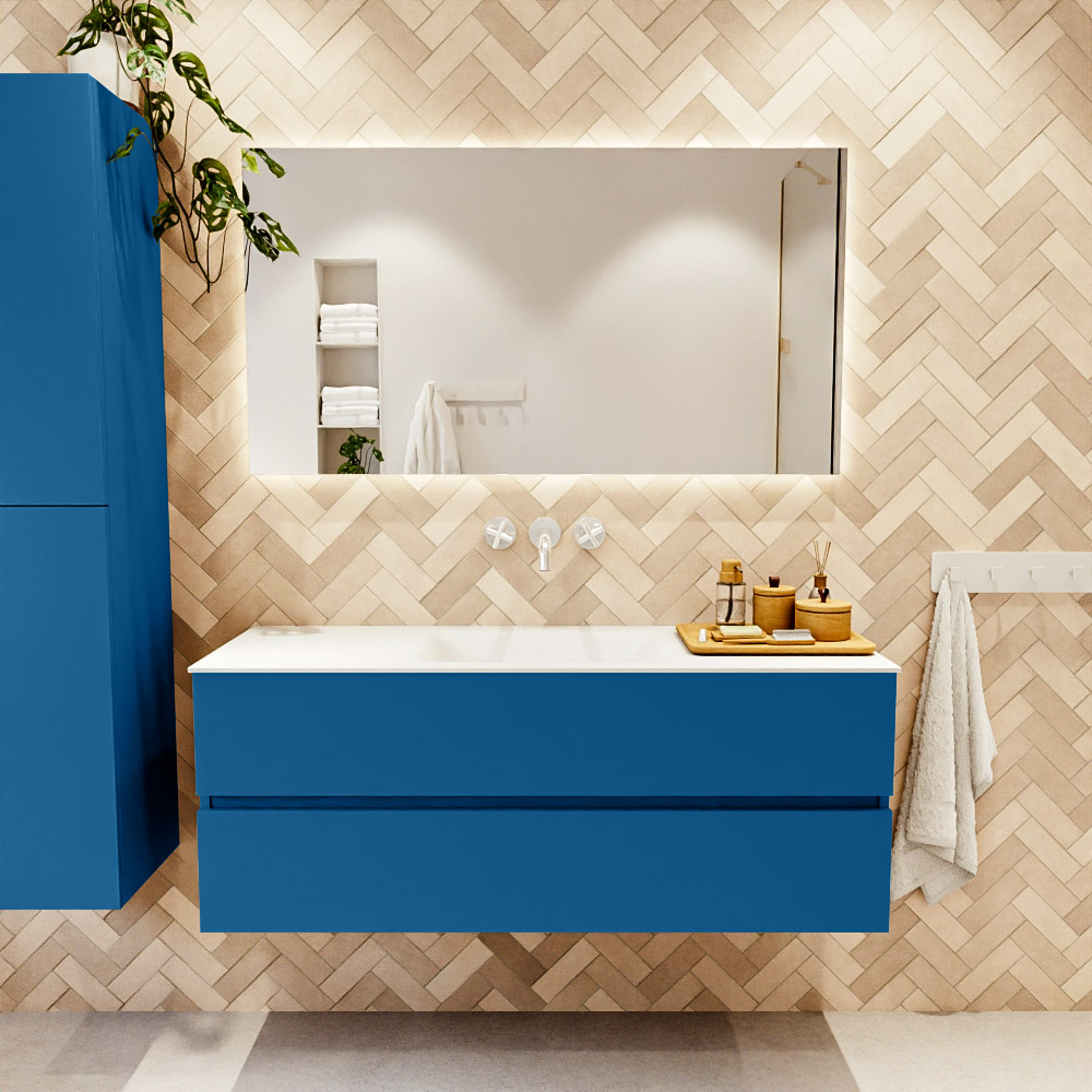 MONDIAZ VICA 130cm mueble de baño Jeans 2 cajones. Lavabo CLOUD Centro sin orificio, color Talc. 2 color Talc.
