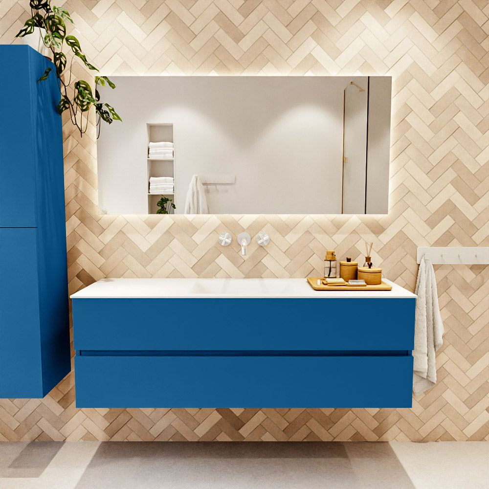 MONDIAZ VICA 150cm mueble de baño Jeans 2 cajones. Lavabo CLOUD Centro sin orificio, color Talc. 2 color Talc.