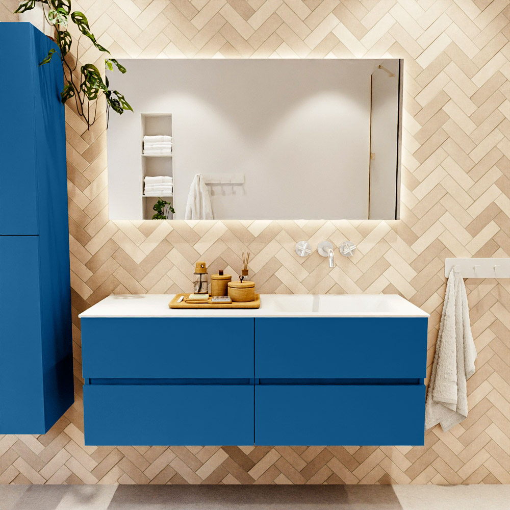MONDIAZ VICA 130cm mueble de baño Jeans 4 cajones. Lavabo CLOUD Derecho sin orificio, color Talc. 2 color Talc.