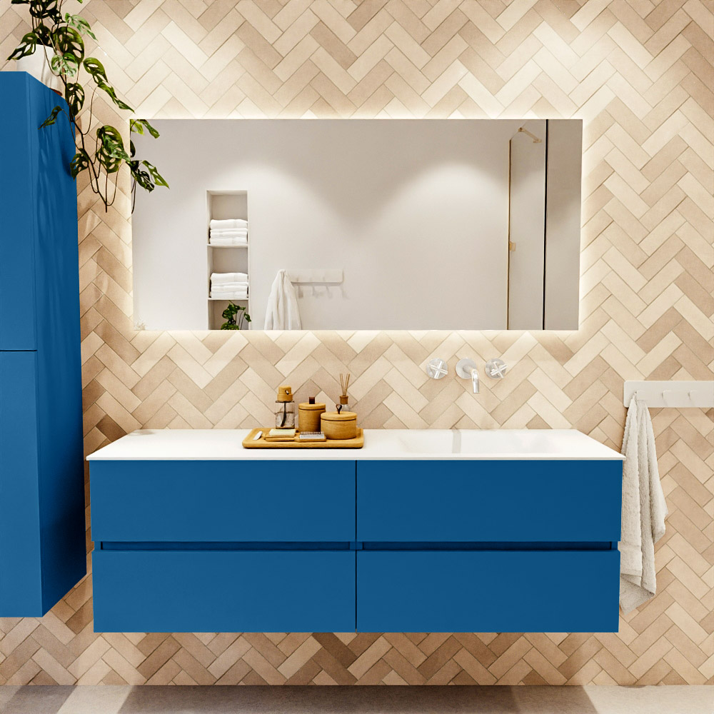 MONDIAZ VICA 150cm mueble de baño Jeans 4 cajones. Lavabo CLOUD Derecho sin orificio, color Talc. 2 color Talc.