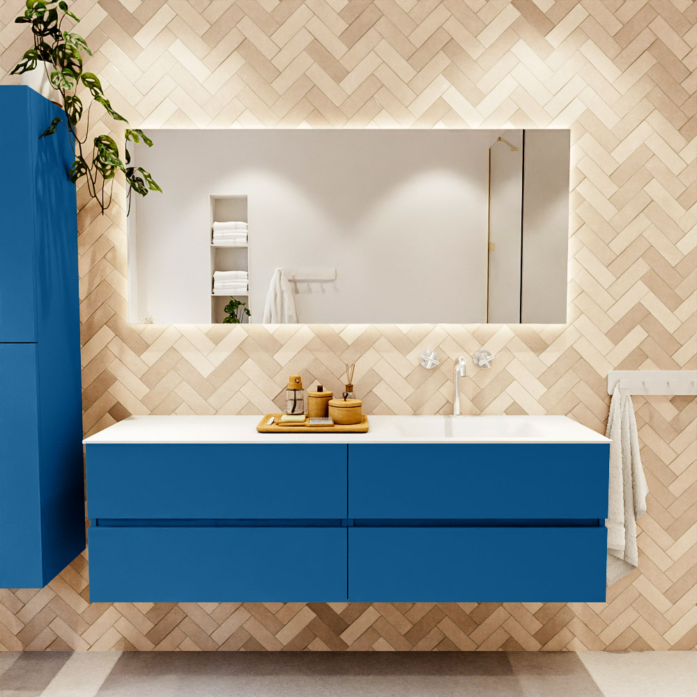 MONDIAZ VICA 160cm mueble de baño Jeans 4 cajones. Lavabo CLOUD Derecho 1 orificio, color Talc. 2 color Talc.