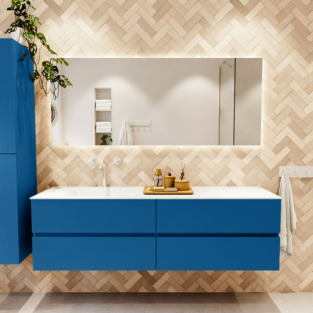 MONDIAZ VICA 170cm mueble de baño Jeans 4 cajones. Lavabo CLOUD Izquierda 1 orificio, color Talc. 2 color Talc.