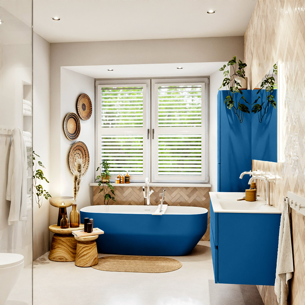 MONDIAZ VICA 130cm mueble de baño Jeans 4 cajones. Lavabo CLOUD Doble 2 orificios, color Talc. 3 MONDIAZ VICA 130cm mueble de baño Jeans 4 cajones. Lavabo CLOUD Doble 2 orificios, color Talc. - Imagen 3
