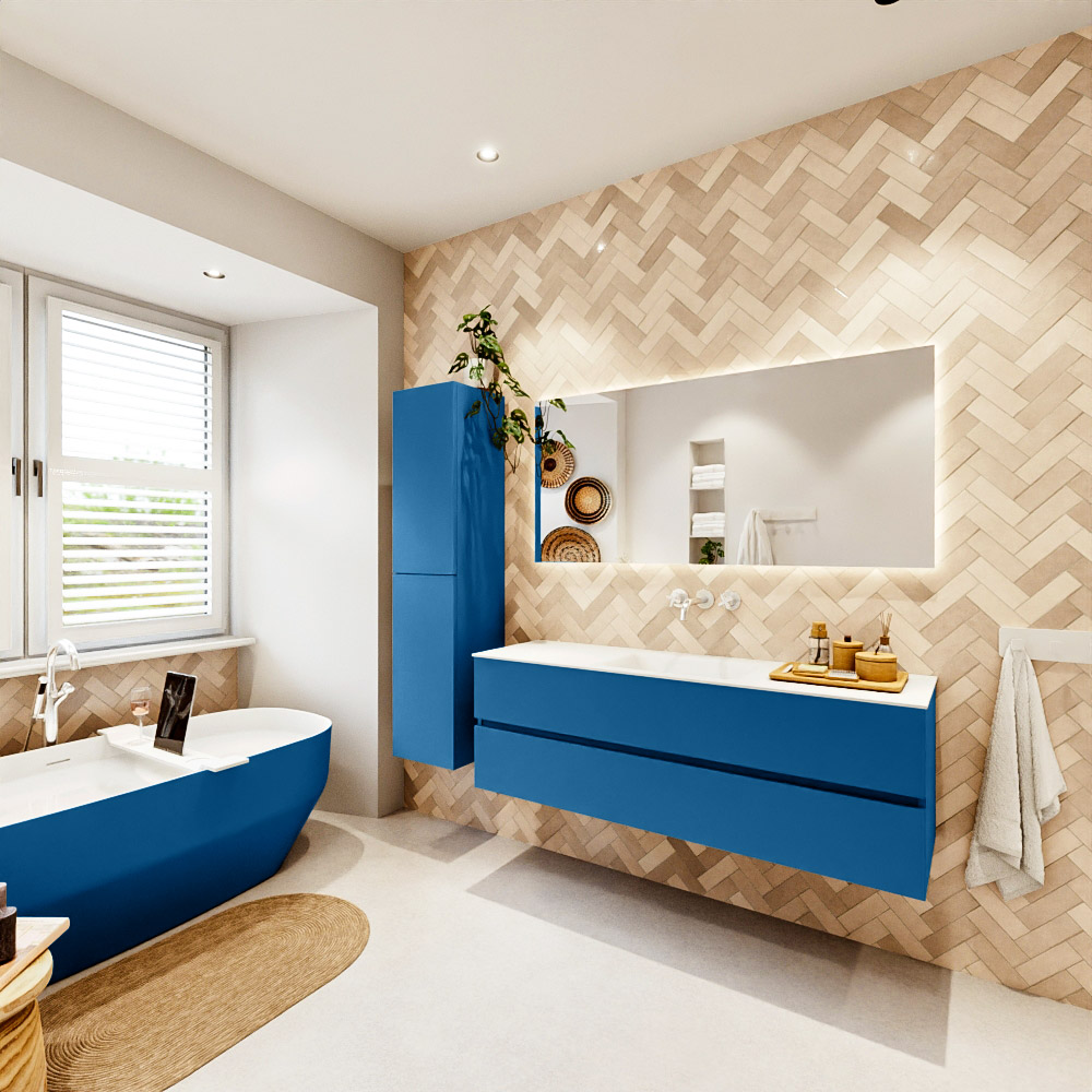 MONDIAZ VICA 150cm mueble de baño Jeans 2 cajones. Lavabo CLOUD Centro sin orificio, color Talc. 4 MONDIAZ VICA 150cm mueble de baño Jeans 2 cajones. Lavabo CLOUD Centro sin orificio, color Talc. - Imagen 4