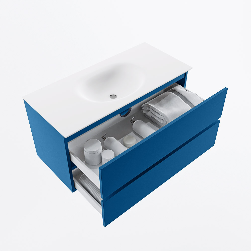 MONDIAZ VICA 100cm mueble de baño Jeans 2 cajones. Lavabo MOON Centro sin orificio, color Talc. 7 MONDIAZ VICA 100cm mueble de baño Jeans 2 cajones. Lavabo MOON Centro sin orificio, color Talc. - Imagen 7