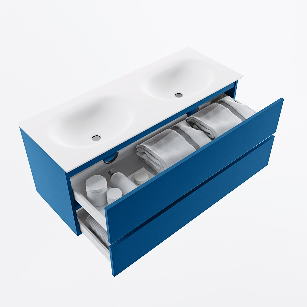 MONDIAZ VICA 120cm mueble de baño Jeans 2 cajones. Lavabo MOON Doble 2 orificios, color Talc. 7 MONDIAZ VICA 120cm mueble de baño Jeans 2 cajones. Lavabo MOON Doble 2 orificios, color Talc. - Imagen 7