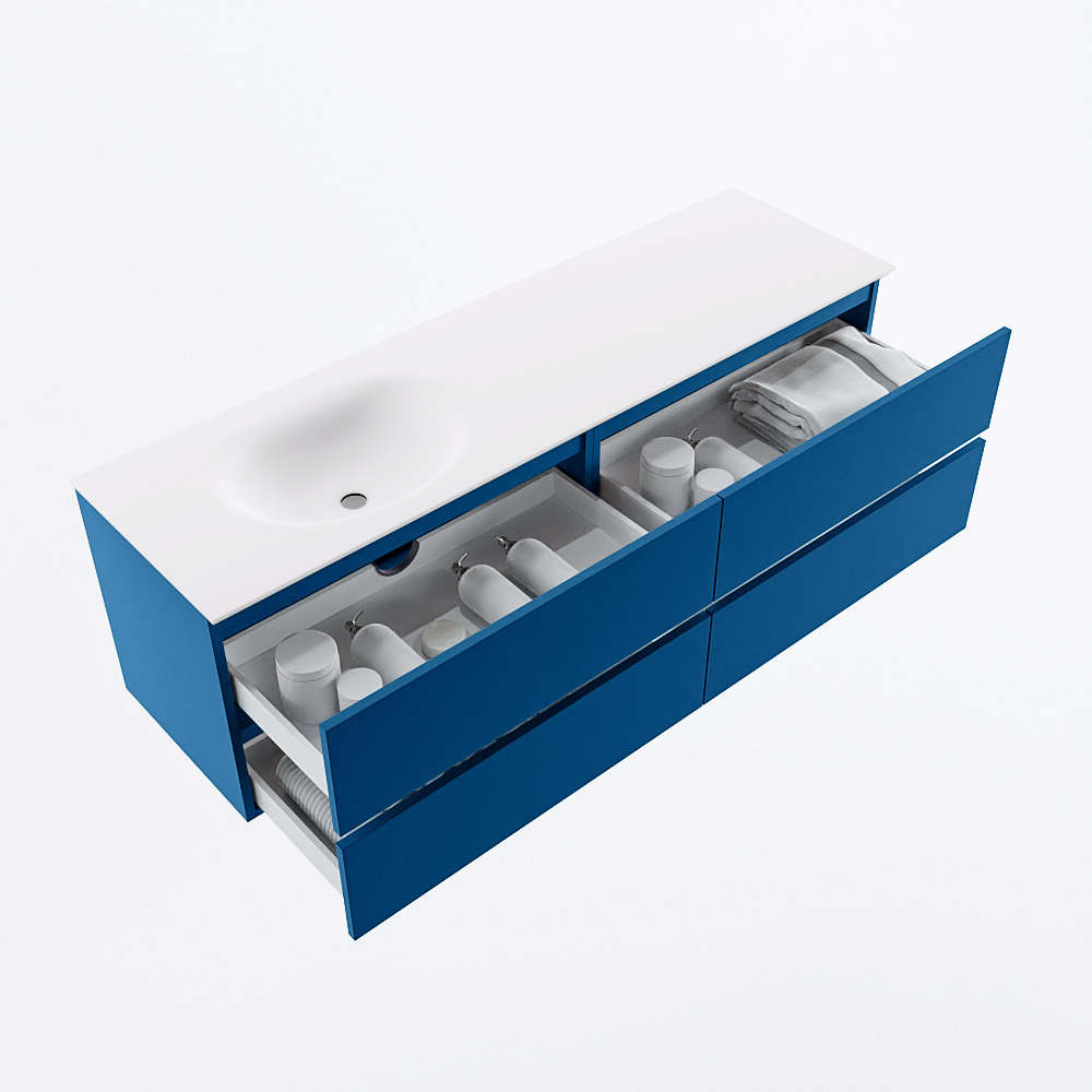 MONDIAZ VICA 160cm mueble de baño Jeans 4 cajones. Lavabo MOON Izquierda 1 orificio, color Talc. - Imagen 7