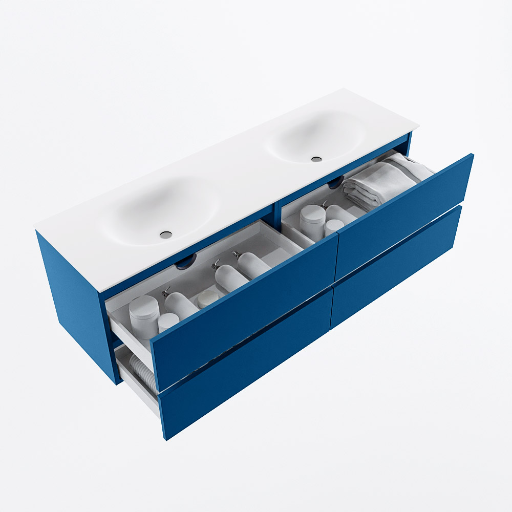 MONDIAZ VICA 160cm mueble de baño Jeans 4 cajones. Lavabo MOON Doble 2 orificios, color Talc. 7 MONDIAZ VICA 160cm mueble de baño Jeans 4 cajones. Lavabo MOON Doble 2 orificios, color Talc. - Imagen 7