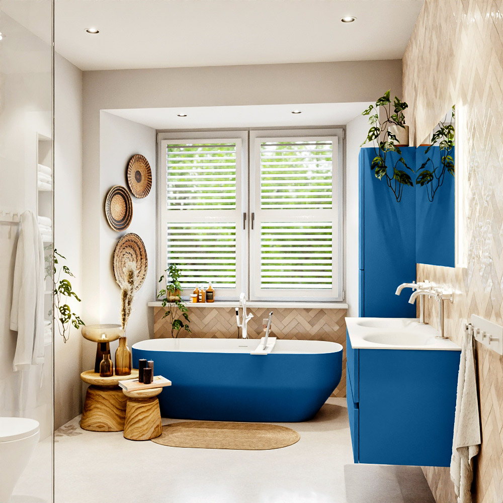 MONDIAZ VICA 120cm mueble de baño Jeans 2 cajones. Lavabo MOON Doble 2 orificios, color Talc. 3 MONDIAZ VICA 120cm mueble de baño Jeans 2 cajones. Lavabo MOON Doble 2 orificios, color Talc. - Imagen 3