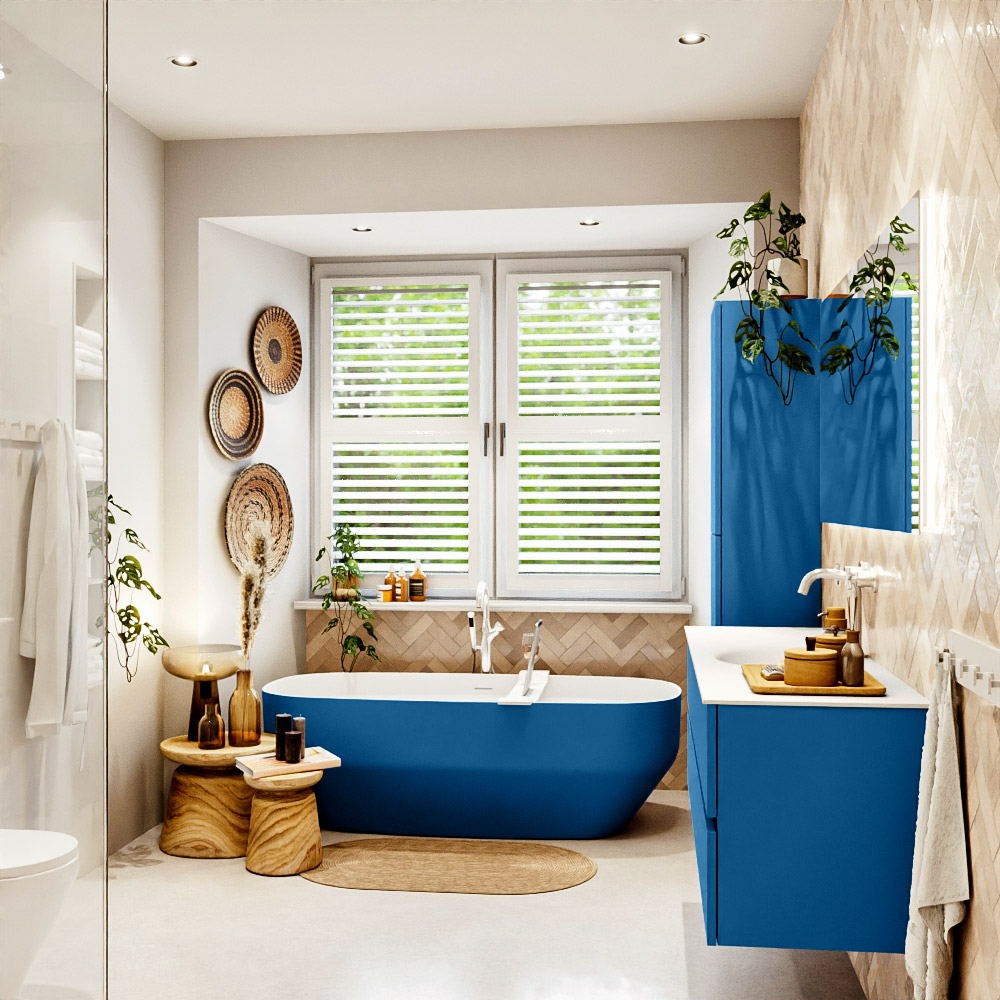 MONDIAZ VICA 150cm mueble de baño Jeans 2 cajones. Lavabo MOON Centro 1 orificio, color Talc. 3 MONDIAZ VICA 150cm mueble de baño Jeans 2 cajones. Lavabo MOON Centro 1 orificio, color Talc. - Imagen 3