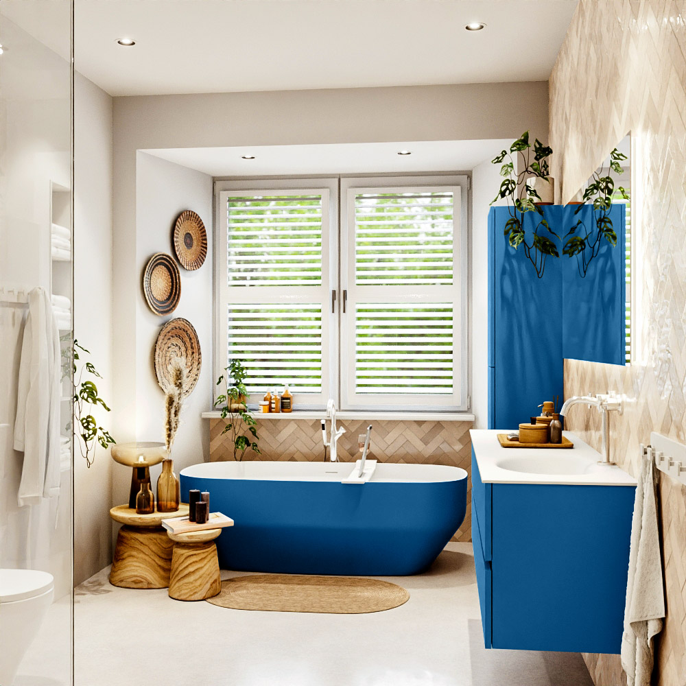 MONDIAZ VICA 150cm mueble de baño Jeans 2 cajones. Lavabo MOON Derecho 1 orificio, color Talc. 3 MONDIAZ VICA 150cm mueble de baño Jeans 2 cajones. Lavabo MOON Derecho 1 orificio, color Talc. - Imagen 3