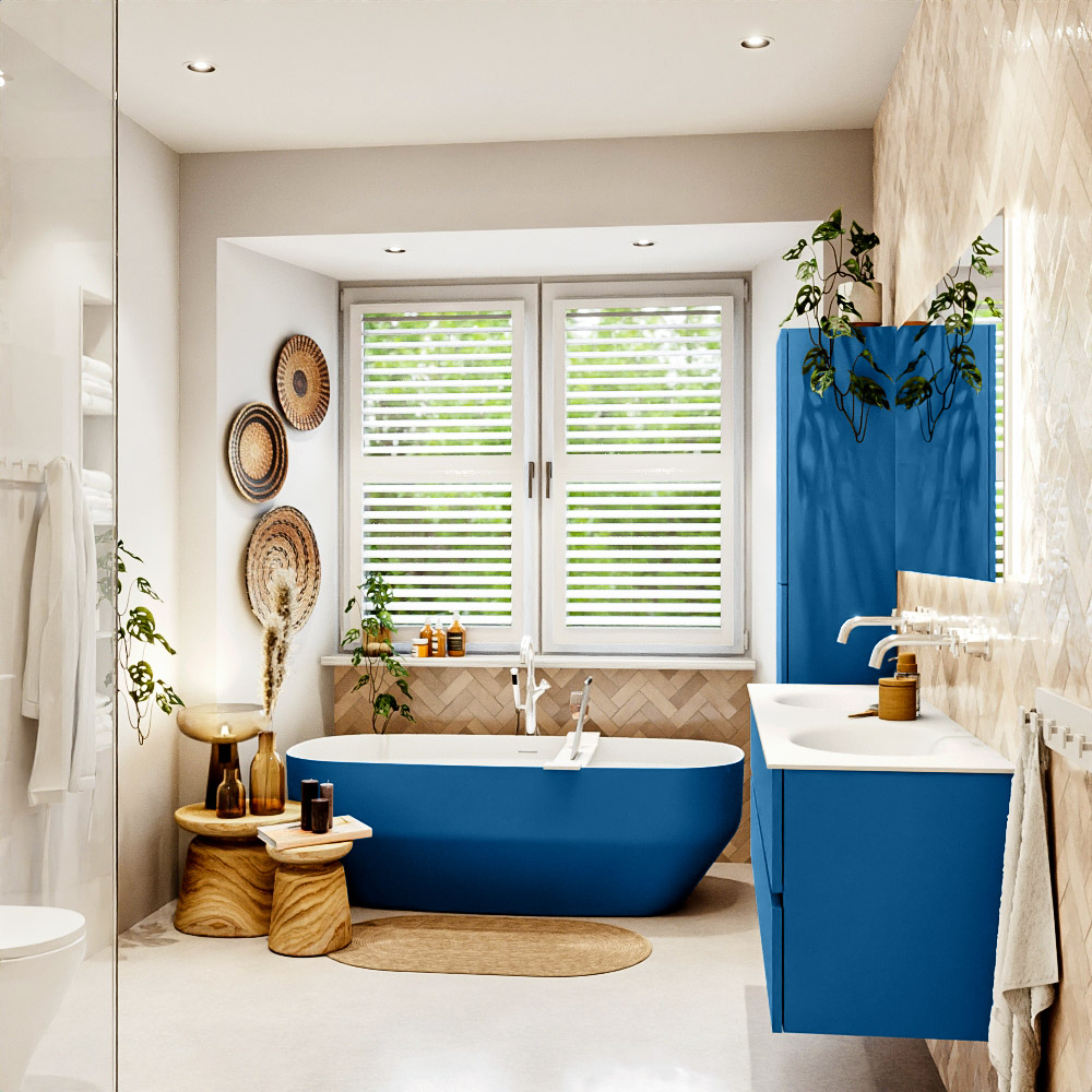MONDIAZ VICA 150cm mueble de baño Jeans 2 cajones. Lavabo MOON Doble sin orificio, color Talc. 3 MONDIAZ VICA 150cm mueble de baño Jeans 2 cajones. Lavabo MOON Doble sin orificio, color Talc. - Imagen 3