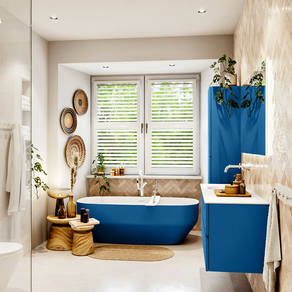MONDIAZ VICA 130cm mueble de baño Jeans 4 cajones. Lavabo MOON Izquierda sin orificio, color Talc. 3 MONDIAZ VICA 130cm mueble de baño Jeans 4 cajones. Lavabo MOON Izquierda sin orificio, color Talc. - Imagen 3