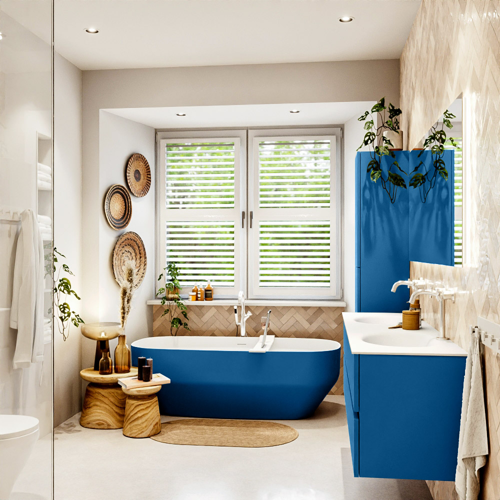 MONDIAZ VICA 160cm mueble de baño Jeans 4 cajones. Lavabo MOON Doble 2 orificios, color Talc. 3 MONDIAZ VICA 160cm mueble de baño Jeans 4 cajones. Lavabo MOON Doble 2 orificios, color Talc. - Imagen 3