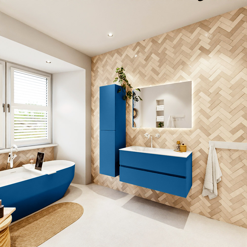 MONDIAZ VICA 100cm mueble de baño Jeans 2 cajones. Lavabo MOON Izquierda 1 orificio, color Talc. 4 MONDIAZ VICA 100cm mueble de baño Jeans 2 cajones. Lavabo MOON Izquierda 1 orificio, color Talc. - Imagen 4