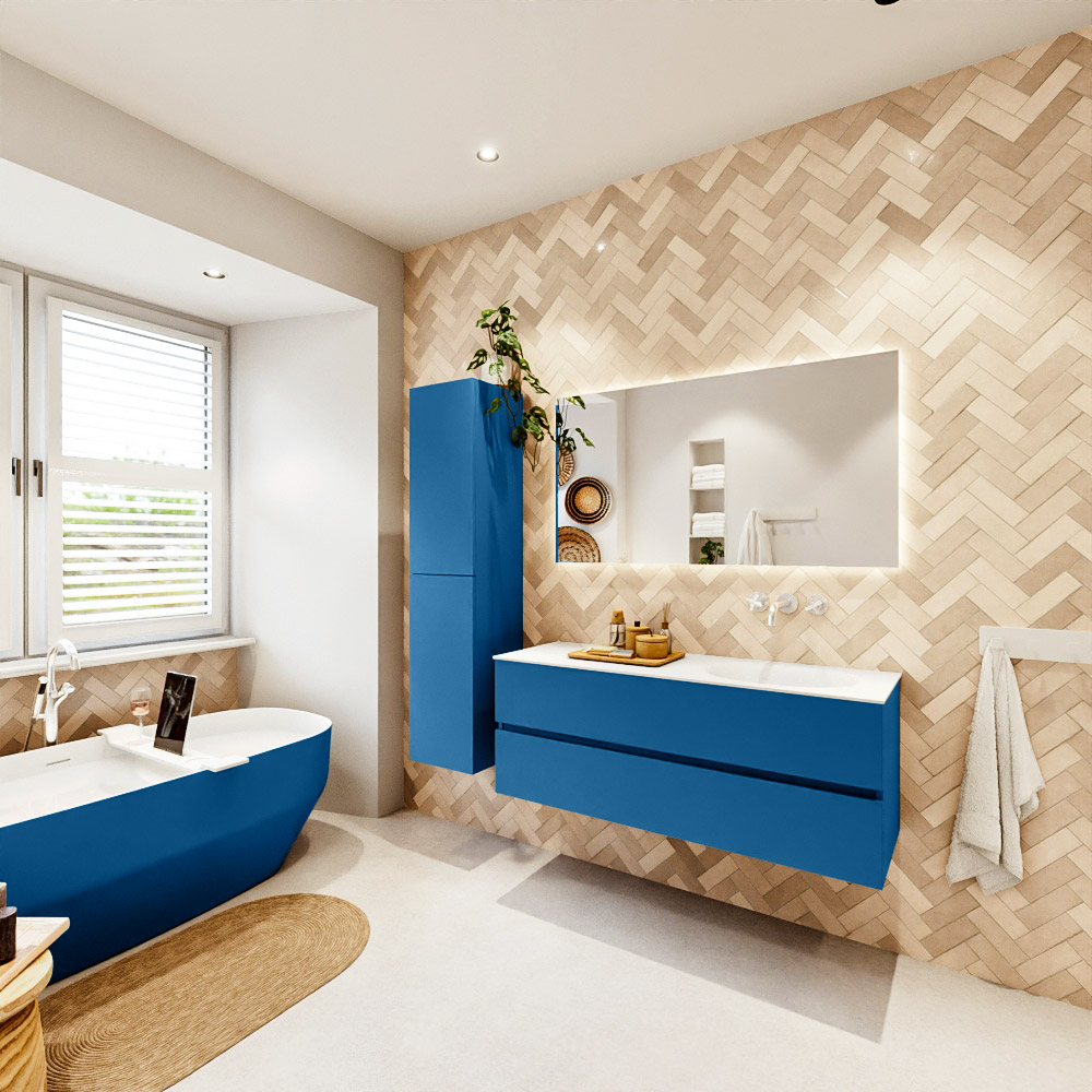MONDIAZ VICA 130cm mueble de baño Jeans 2 cajones. Lavabo MOON Derecho sin orificio, color Talc. 4 MONDIAZ VICA 130cm mueble de baño Jeans 2 cajones. Lavabo MOON Derecho sin orificio, color Talc. - Imagen 4