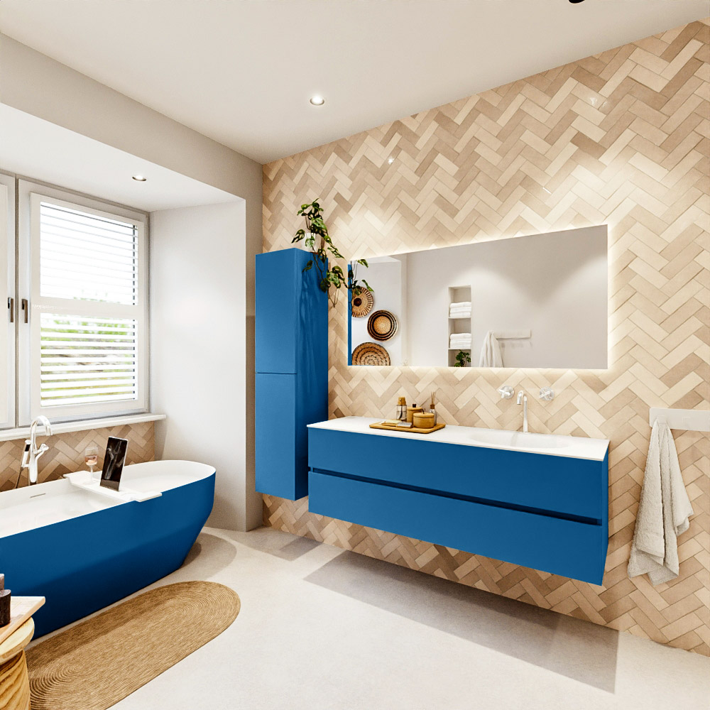 MONDIAZ VICA 150cm mueble de baño Jeans 2 cajones. Lavabo MOON Derecho 1 orificio, color Talc. 4 MONDIAZ VICA 150cm mueble de baño Jeans 2 cajones. Lavabo MOON Derecho 1 orificio, color Talc. - Imagen 4