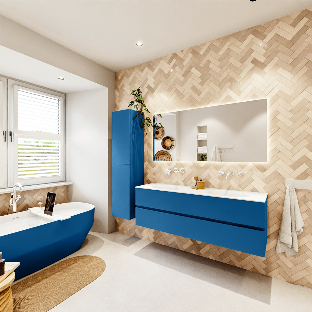 MONDIAZ VICA 150cm mueble de baño Jeans 2 cajones. Lavabo MOON Doble sin orificio, color Talc. 4 MONDIAZ VICA 150cm mueble de baño Jeans 2 cajones. Lavabo MOON Doble sin orificio, color Talc. - Imagen 4