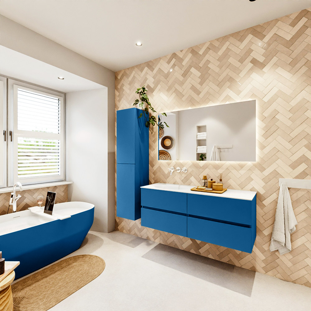 MONDIAZ VICA 130cm mueble de baño Jeans 4 cajones. Lavabo MOON Izquierda sin orificio, color Talc. 4 MONDIAZ VICA 130cm mueble de baño Jeans 4 cajones. Lavabo MOON Izquierda sin orificio, color Talc. - Imagen 4