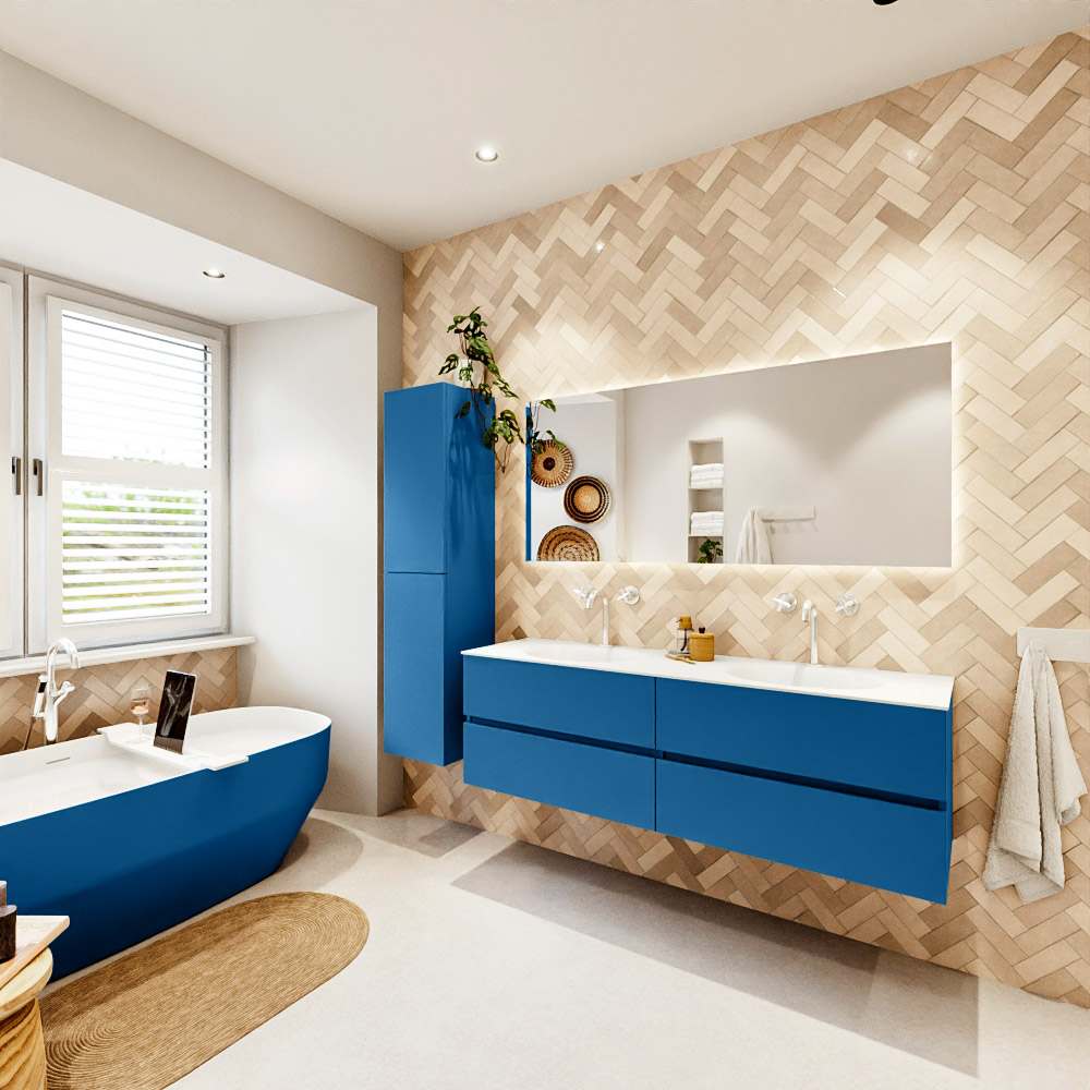 MONDIAZ VICA 160cm mueble de baño Jeans 4 cajones. Lavabo MOON Doble 2 orificios, color Talc. 4 MONDIAZ VICA 160cm mueble de baño Jeans 4 cajones. Lavabo MOON Doble 2 orificios, color Talc. - Imagen 4