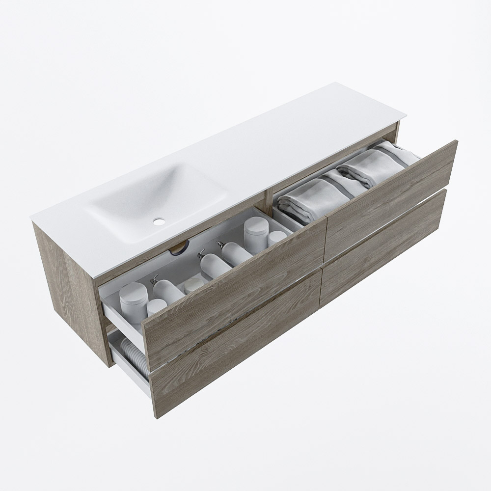 MONDIAZ VICA 170cm mueble de baño Light Brown Grey 4 cajones. Lavabo CLOUD Izquierda sin orificio, color Talc. 7 MONDIAZ VICA 170cm mueble de baño Light Brown Grey 4 cajones. Lavabo CLOUD Izquierda sin orificio, color Talc. - Imagen 7