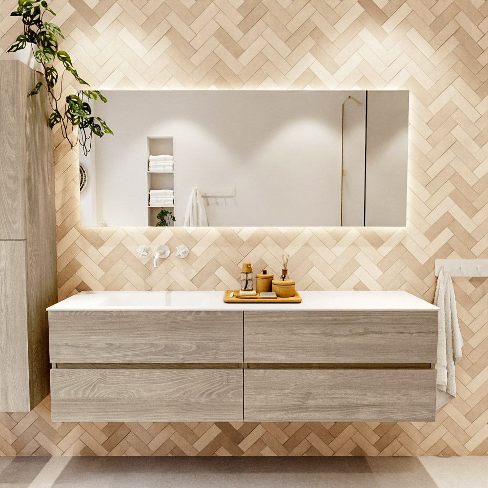 MONDIAZ VICA 170cm mueble de baño Light Brown Grey 4 cajones. Lavabo CLOUD Izquierda sin orificio, color Talc. 2 color Talc.