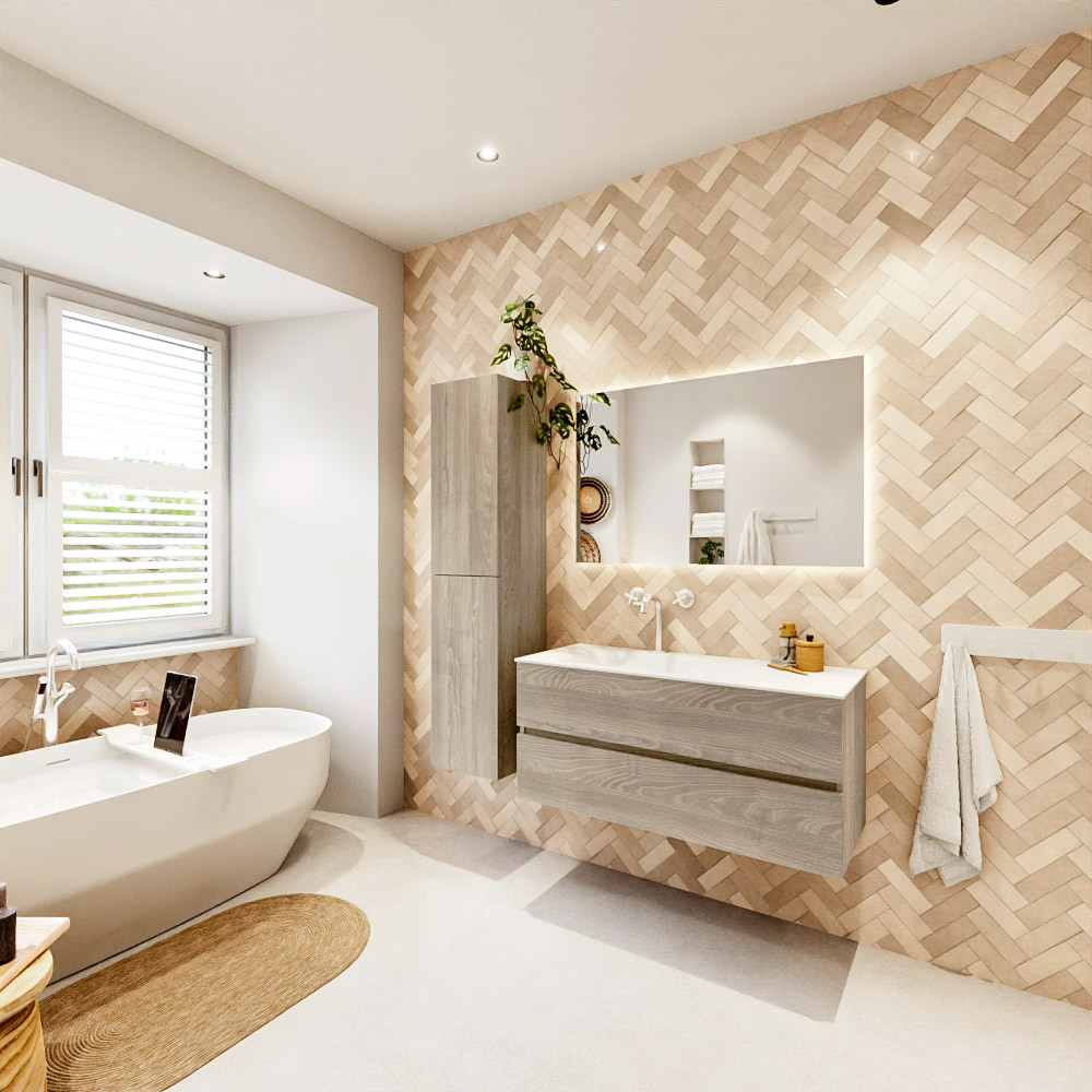 MONDIAZ VICA 110cm mueble de baño Light Brown Grey 2 cajones. Lavabo CLOUD Izquierda 1 orificio, color Talc. 4 MONDIAZ VICA 110cm mueble de baño Light Brown Grey 2 cajones. Lavabo CLOUD Izquierda 1 orificio, color Talc. - Imagen 4