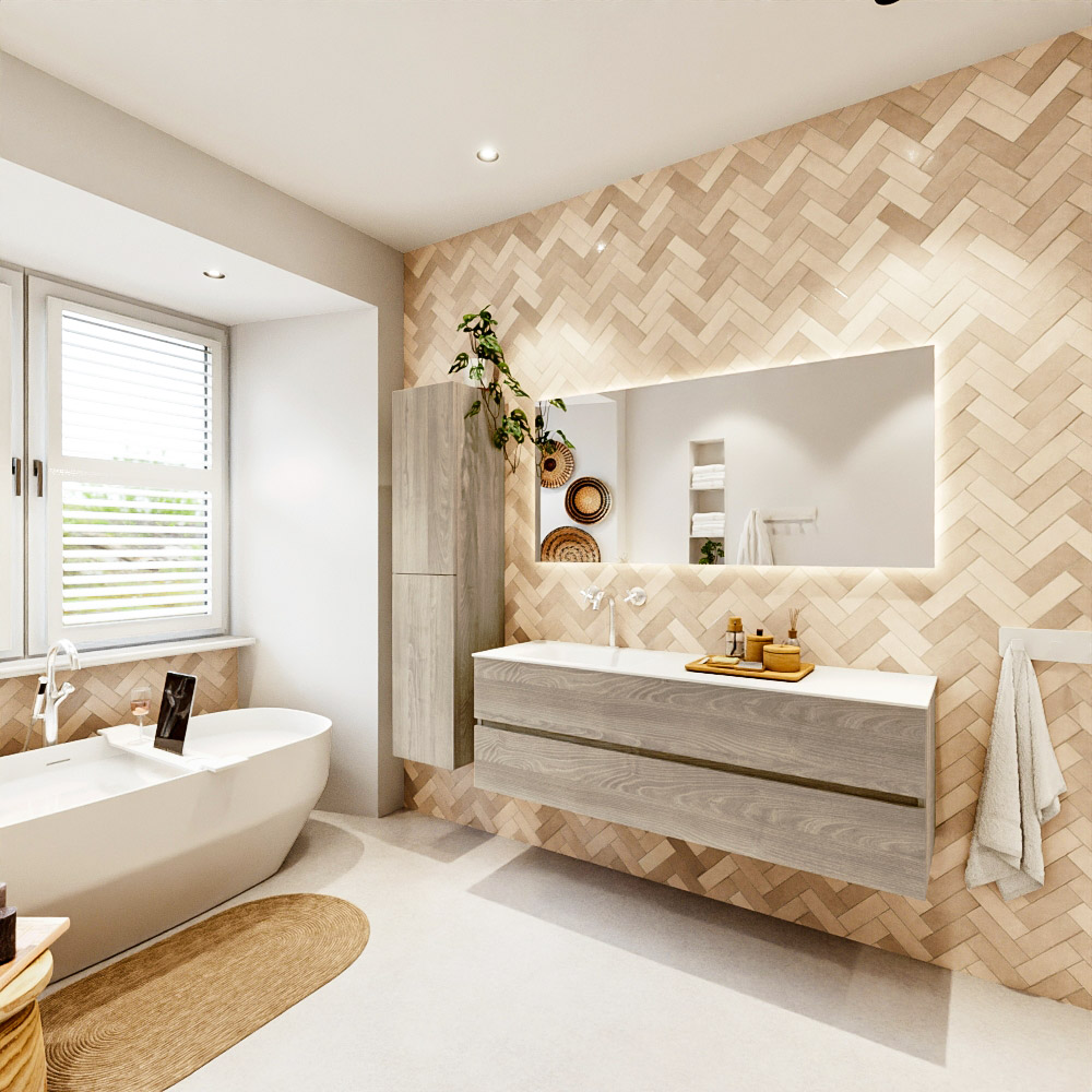 MONDIAZ VICA 150cm mueble de baño Light Brown Grey 2 cajones. Lavabo CLOUD Izquierda 1 orificio, color Talc. 4 MONDIAZ VICA 150cm mueble de baño Light Brown Grey 2 cajones. Lavabo CLOUD Izquierda 1 orificio, color Talc. - Imagen 4