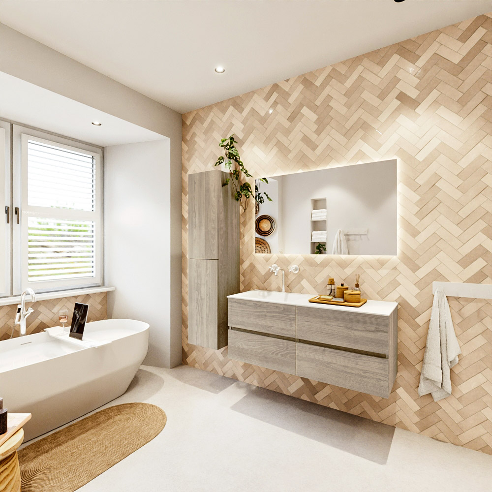 MONDIAZ VICA 120cm mueble de baño Light Brown Grey 4 cajones. Lavabo CLOUD Izquierda 1 orificio, color Talc. 4 MONDIAZ VICA 120cm mueble de baño Light Brown Grey 4 cajones. Lavabo CLOUD Izquierda 1 orificio, color Talc. - Imagen 4