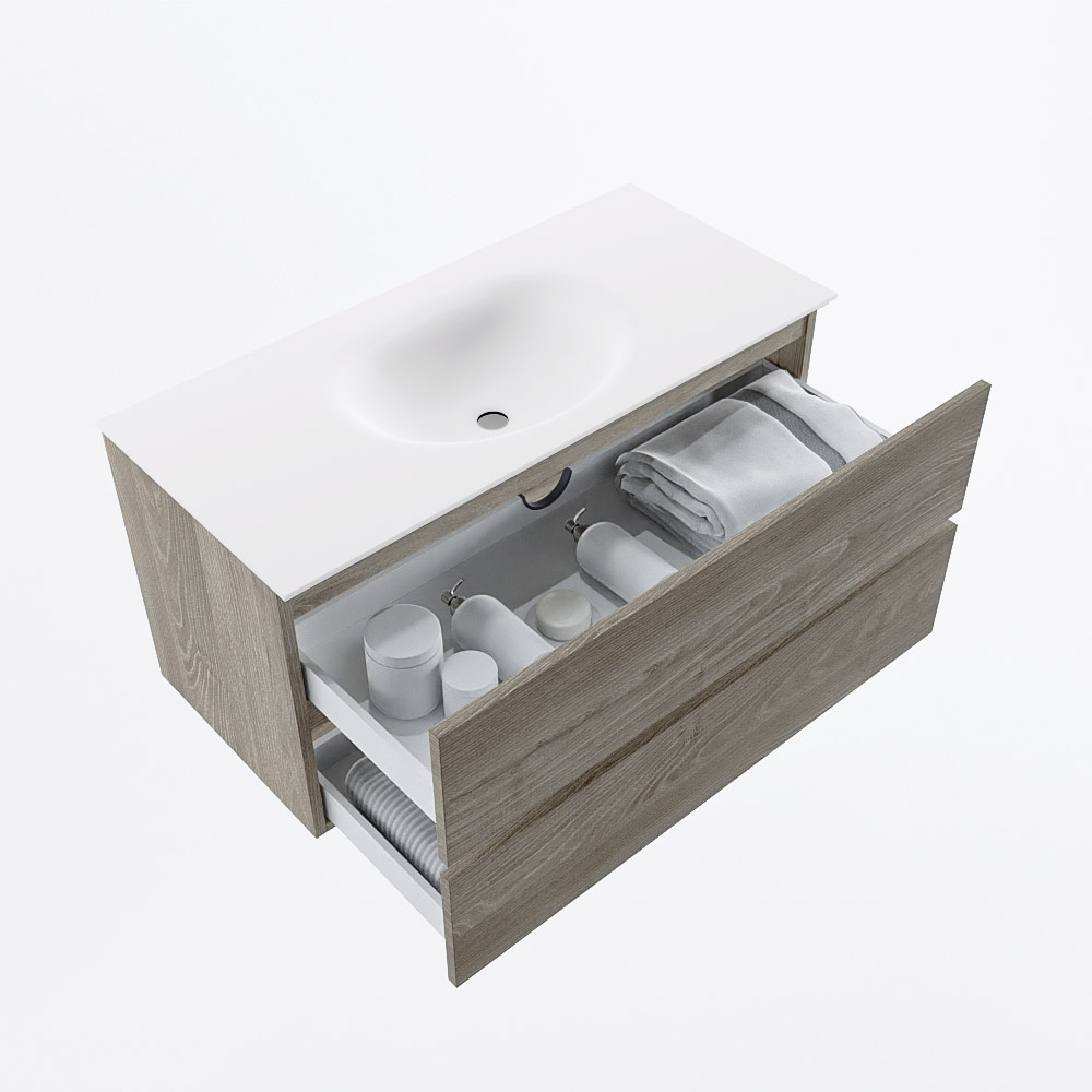 MONDIAZ VICA 100cm mueble de baño Light Brown Grey 2 cajones. Lavabo MOON Centro sin orificio, color Talc. 7 MONDIAZ VICA 100cm mueble de baño Light Brown Grey 2 cajones. Lavabo MOON Centro sin orificio, color Talc. - Imagen 7