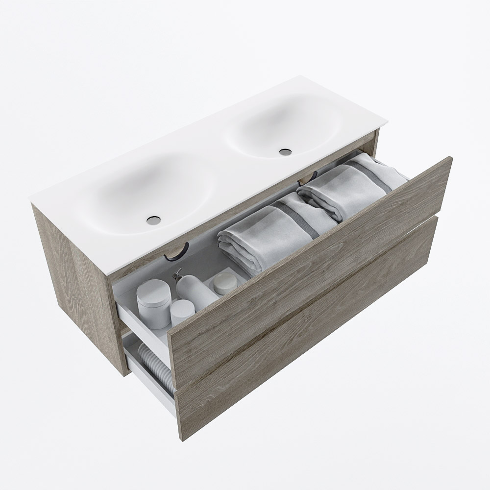 MONDIAZ VICA 120cm mueble de baño Light Brown Grey 2 cajones. Lavabo MOON Doble sin orificio, color Talc. 7 MONDIAZ VICA 120cm mueble de baño Light Brown Grey 2 cajones. Lavabo MOON Doble sin orificio, color Talc. - Imagen 7
