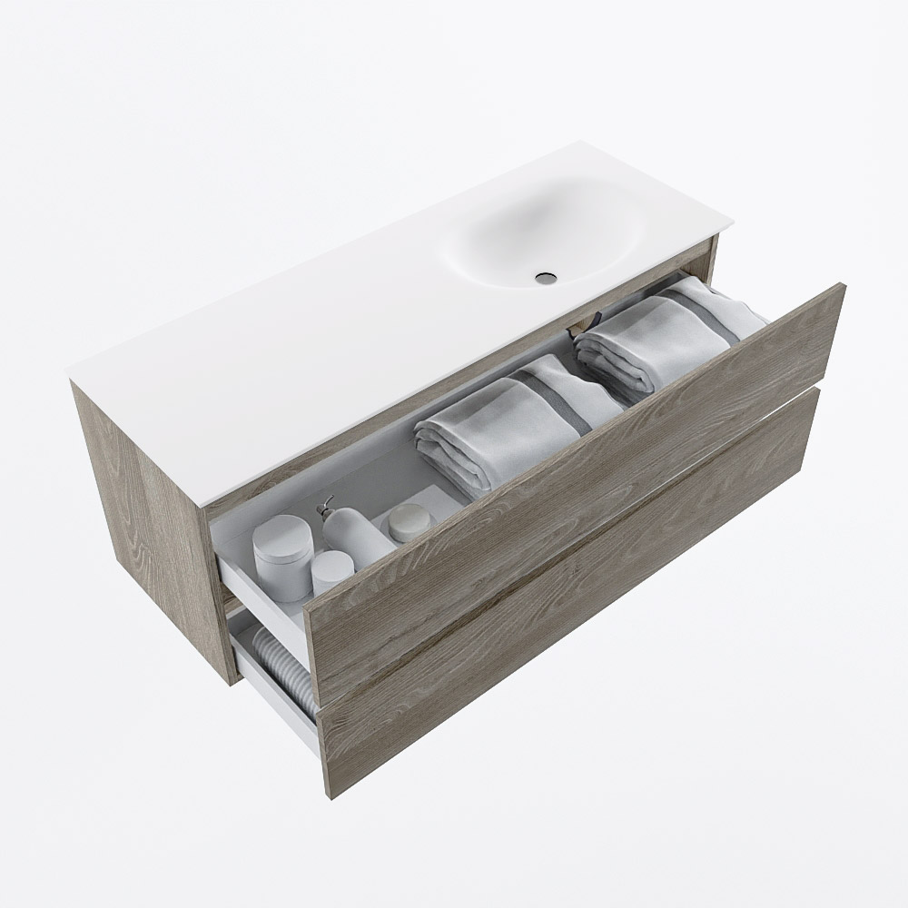 MONDIAZ VICA 130cm mueble de baño Light Brown Grey 2 cajones. Lavabo MOON Derecho 1 orificio, color Talc. 7 MONDIAZ VICA 130cm mueble de baño Light Brown Grey 2 cajones. Lavabo MOON Derecho 1 orificio, color Talc. - Imagen 7