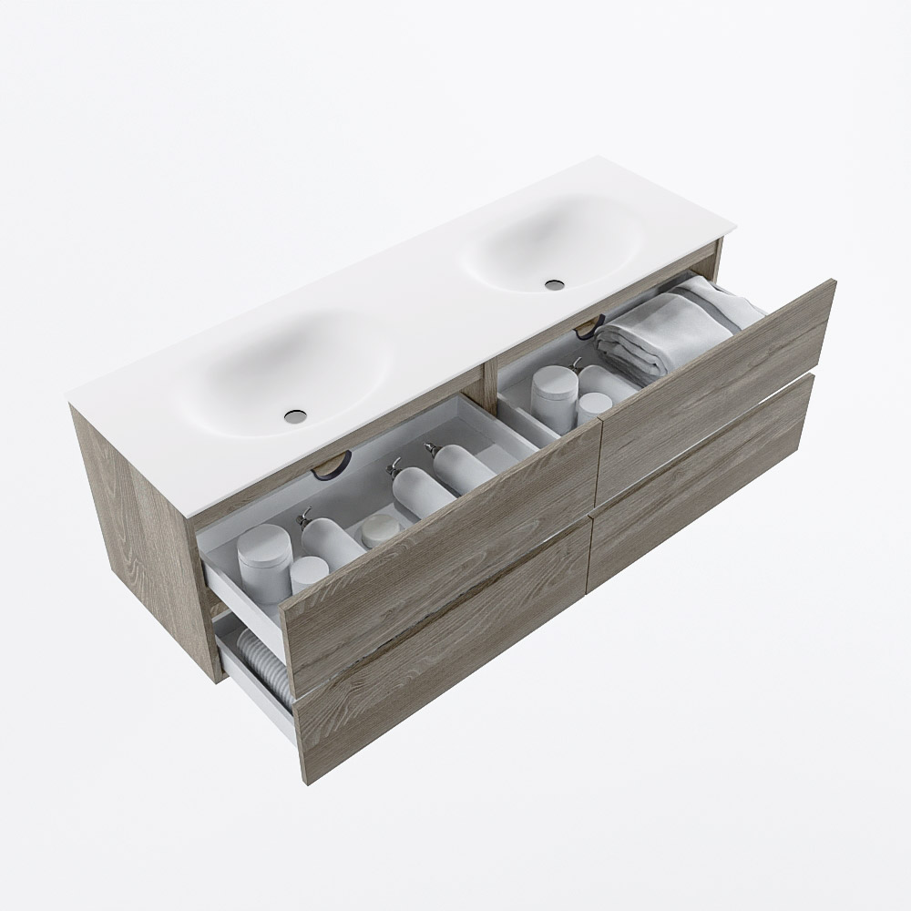 MONDIAZ VICA 150cm mueble de baño Light Brown Grey 4 cajones. Lavabo MOON Doble sin orificio, color Talc. 7 MONDIAZ VICA 150cm mueble de baño Light Brown Grey 4 cajones. Lavabo MOON Doble sin orificio, color Talc. - Imagen 7