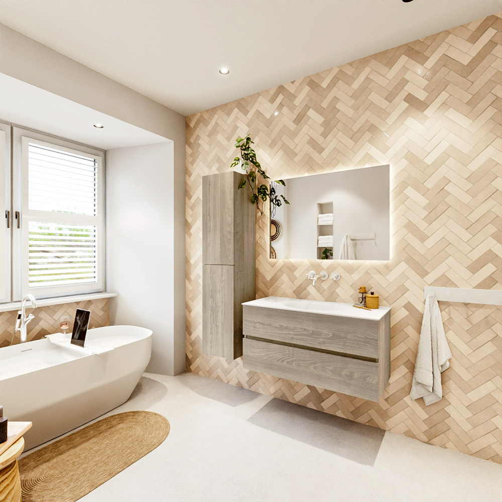 MONDIAZ VICA 100cm mueble de baño Light Brown Grey 2 cajones. Lavabo MOON Centro sin orificio, color Talc. 4 MONDIAZ VICA 100cm mueble de baño Light Brown Grey 2 cajones. Lavabo MOON Centro sin orificio, color Talc. - Imagen 4