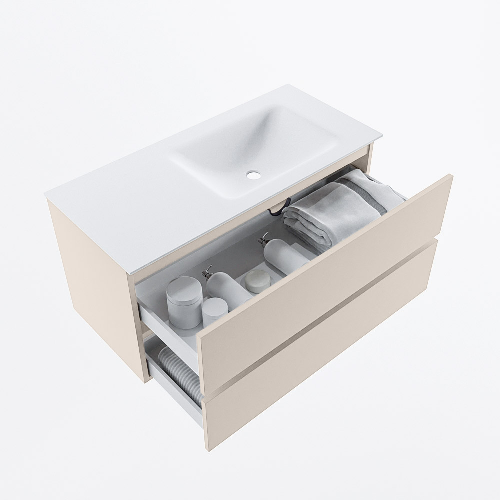 MONDIAZ VICA 100cm mueble de baño Linen 2 cajones. Lavabo CLOUD Derecho sin orificio, color Talc. 7 MONDIAZ VICA 100cm mueble de baño Linen 2 cajones. Lavabo CLOUD Derecho sin orificio, color Talc. - Imagen 7