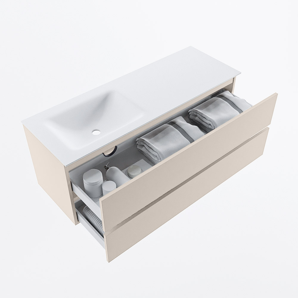 MONDIAZ VICA 130cm mueble de baño Linen 2 cajones. Lavabo CLOUD Izquierda 1 orificio, color Talc. 7 MONDIAZ VICA 130cm mueble de baño Linen 2 cajones. Lavabo CLOUD Izquierda 1 orificio, color Talc. - Imagen 7