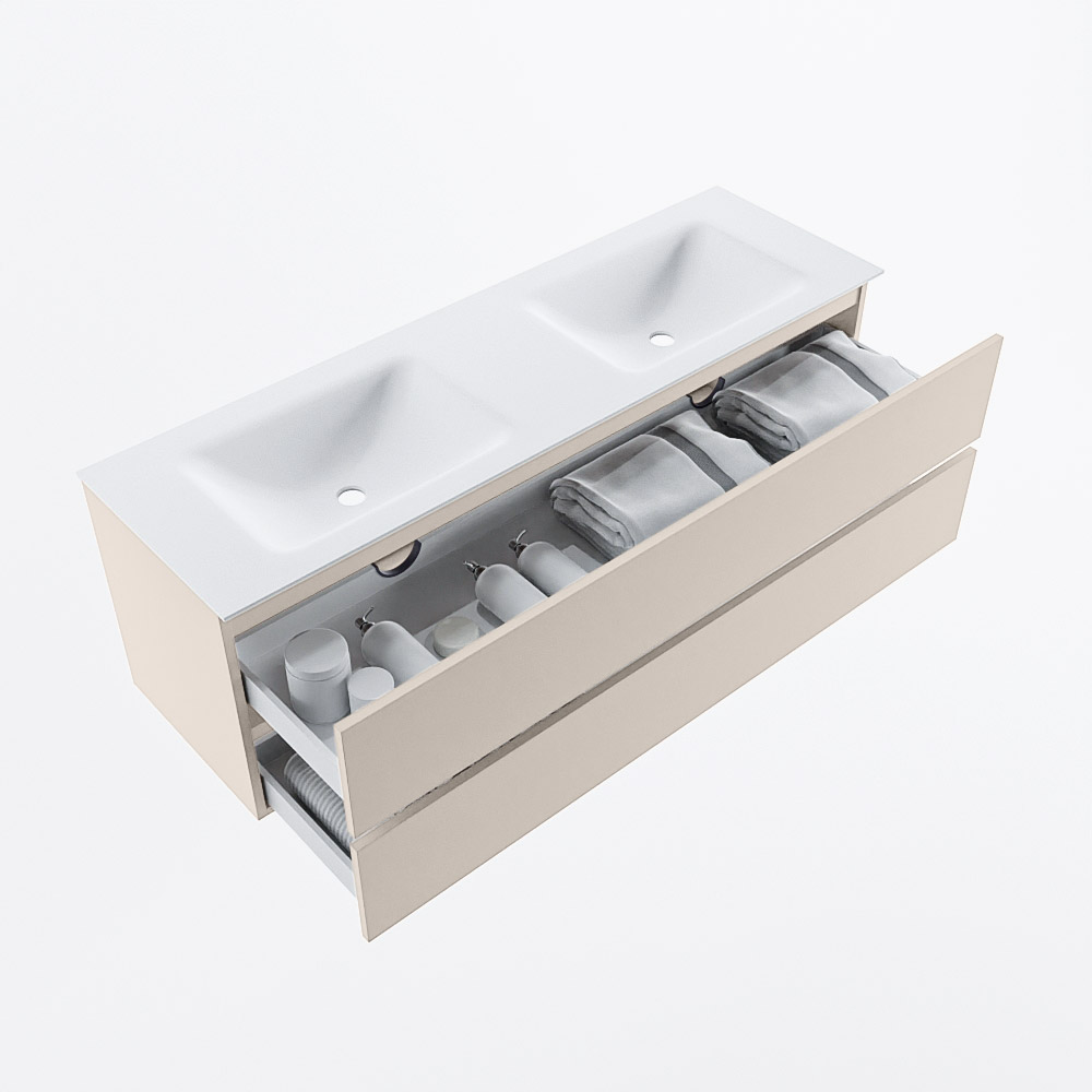 MONDIAZ VICA 150cm mueble de baño Linen 2 cajones. Lavabo CLOUD Doble 2 orificios, color Talc. 7 MONDIAZ VICA 150cm mueble de baño Linen 2 cajones. Lavabo CLOUD Doble 2 orificios, color Talc. - Imagen 7