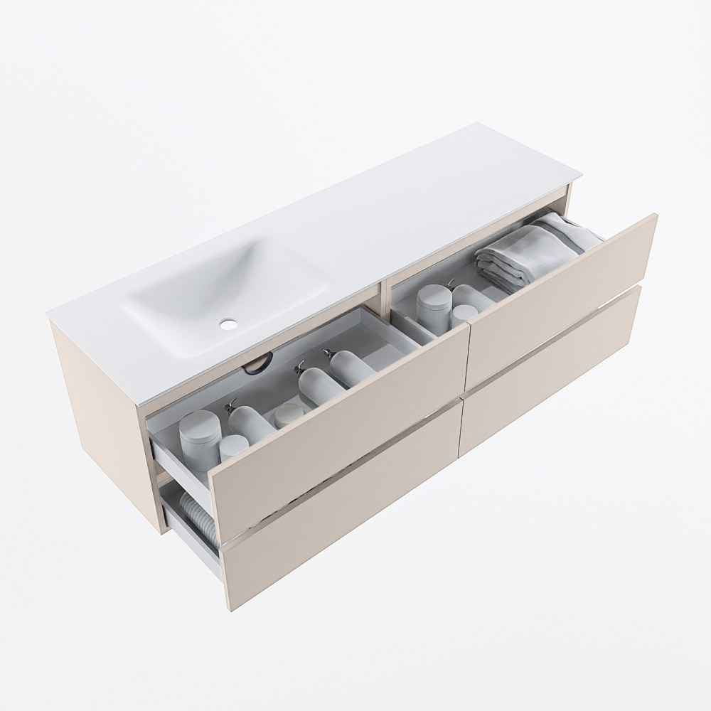 MONDIAZ VICA 160cm mueble de baño Linen 4 cajones. Lavabo CLOUD Izquierda sin orificio, color Talc. 7 MONDIAZ VICA 160cm mueble de baño Linen 4 cajones. Lavabo CLOUD Izquierda sin orificio, color Talc. - Imagen 7