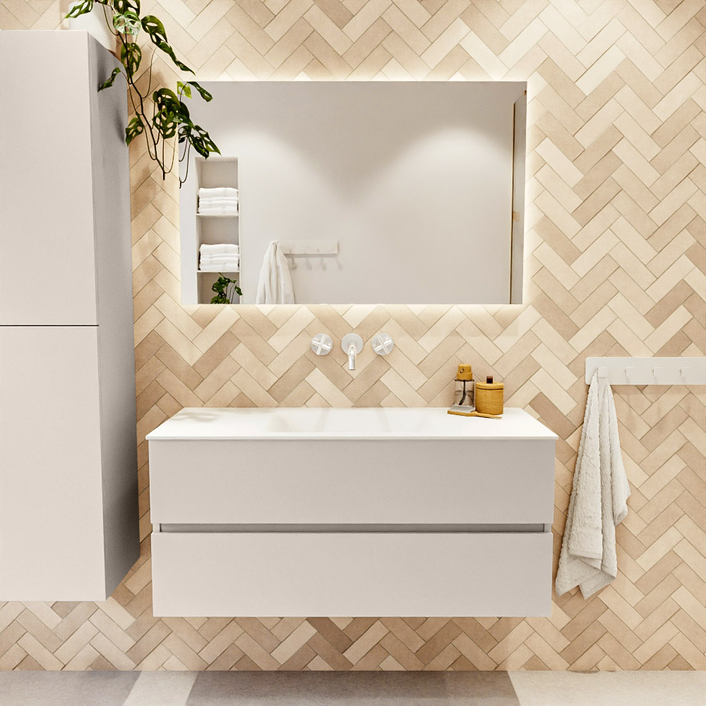 MONDIAZ VICA 110cm mueble de baño Linen 2 cajones. Lavabo CLOUD Centro sin orificio, color Talc. 2 color Talc.