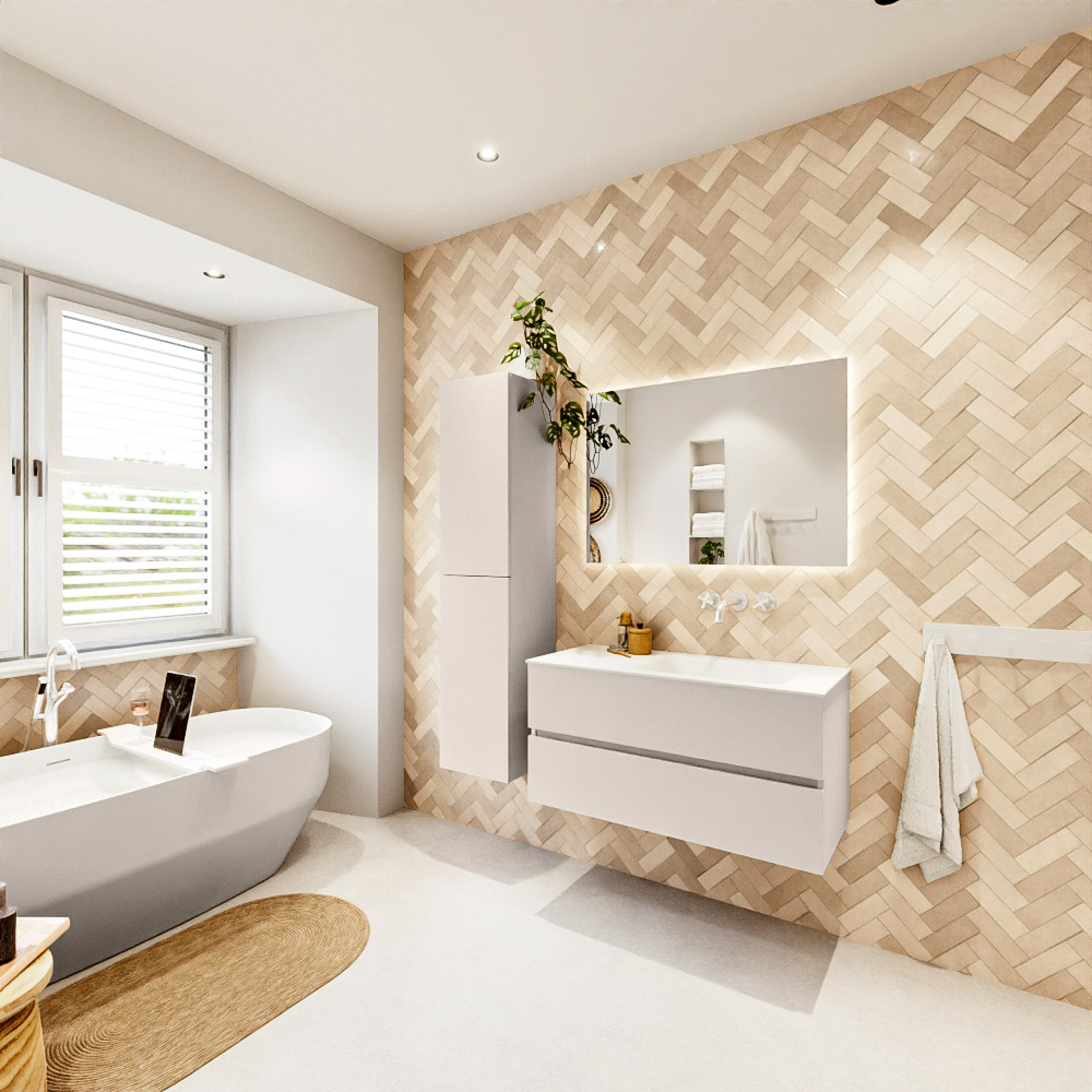 MONDIAZ VICA 100cm mueble de baño Linen 2 cajones. Lavabo CLOUD Derecho sin orificio, color Talc. 4 MONDIAZ VICA 100cm mueble de baño Linen 2 cajones. Lavabo CLOUD Derecho sin orificio, color Talc. - Imagen 4