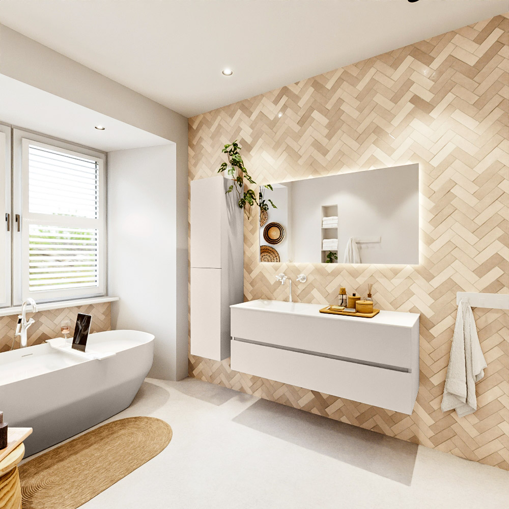 MONDIAZ VICA 130cm mueble de baño Linen 2 cajones. Lavabo CLOUD Izquierda 1 orificio, color Talc. 4 MONDIAZ VICA 130cm mueble de baño Linen 2 cajones. Lavabo CLOUD Izquierda 1 orificio, color Talc. - Imagen 4