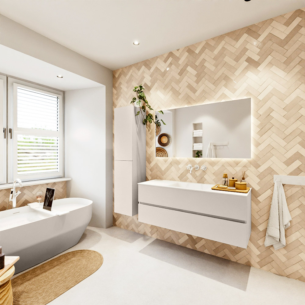 MONDIAZ VICA 130cm mueble de baño Linen 2 cajones. Lavabo CLOUD Centro sin orificio, color Talc. 4 MONDIAZ VICA 130cm mueble de baño Linen 2 cajones. Lavabo CLOUD Centro sin orificio, color Talc. - Imagen 4