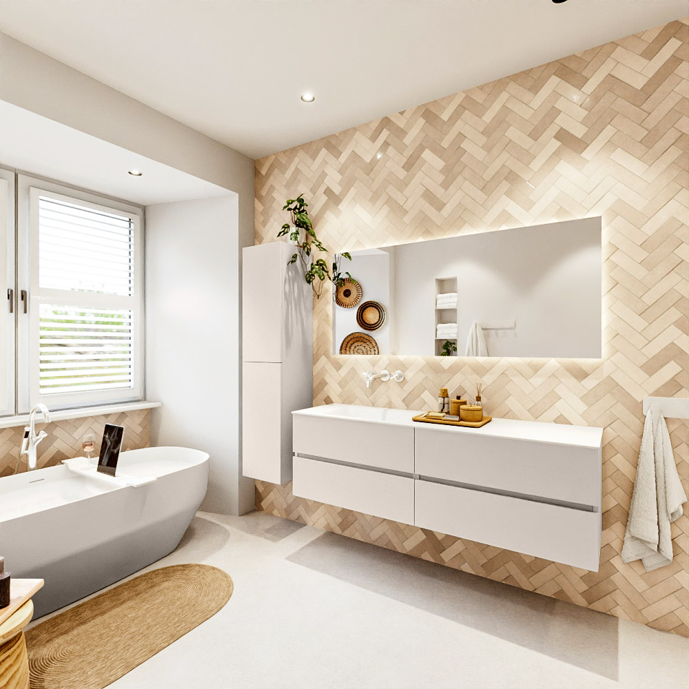 MONDIAZ VICA 160cm mueble de baño Linen 4 cajones. Lavabo CLOUD Izquierda sin orificio, color Talc. 4 MONDIAZ VICA 160cm mueble de baño Linen 4 cajones. Lavabo CLOUD Izquierda sin orificio, color Talc. - Imagen 4
