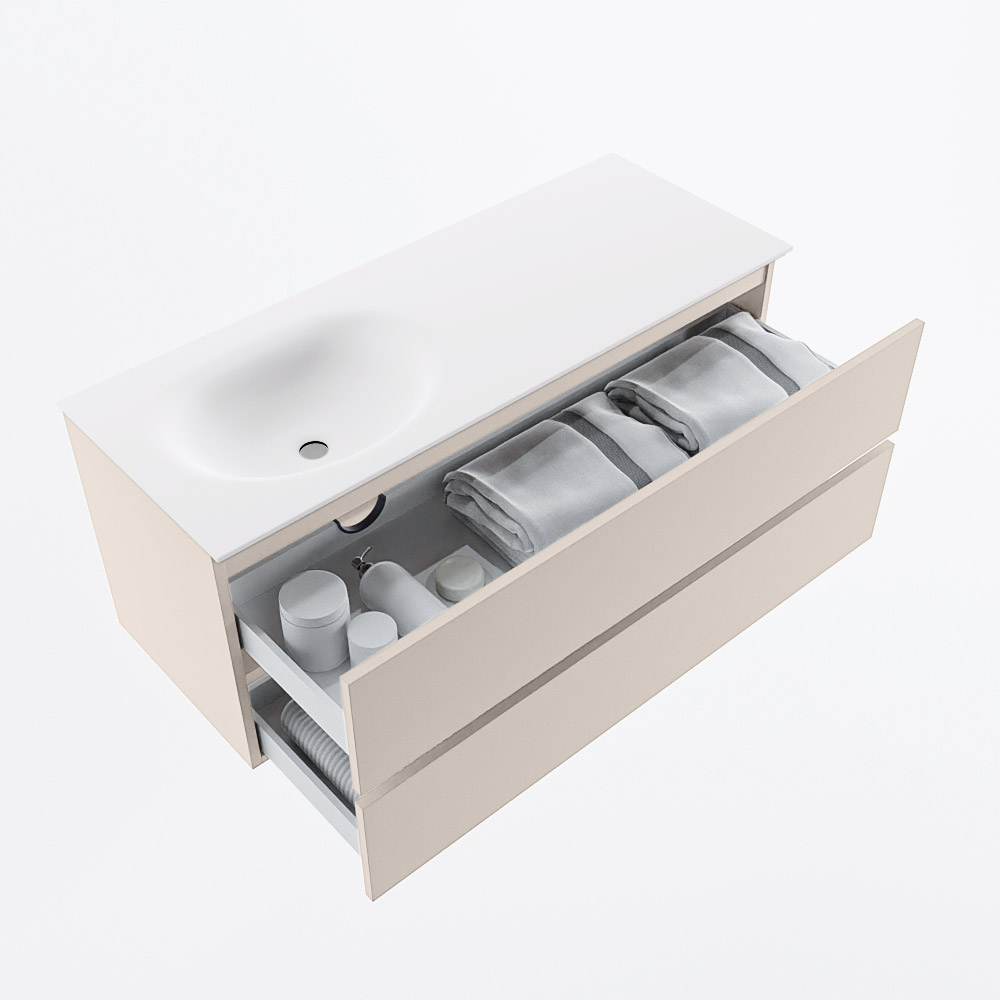 MONDIAZ VICA 120cm mueble de baño Linen 2 cajones. Lavabo MOON Izquierda sin orificio, color Talc. 7 MONDIAZ VICA 120cm mueble de baño Linen 2 cajones. Lavabo MOON Izquierda sin orificio, color Talc. - Imagen 7